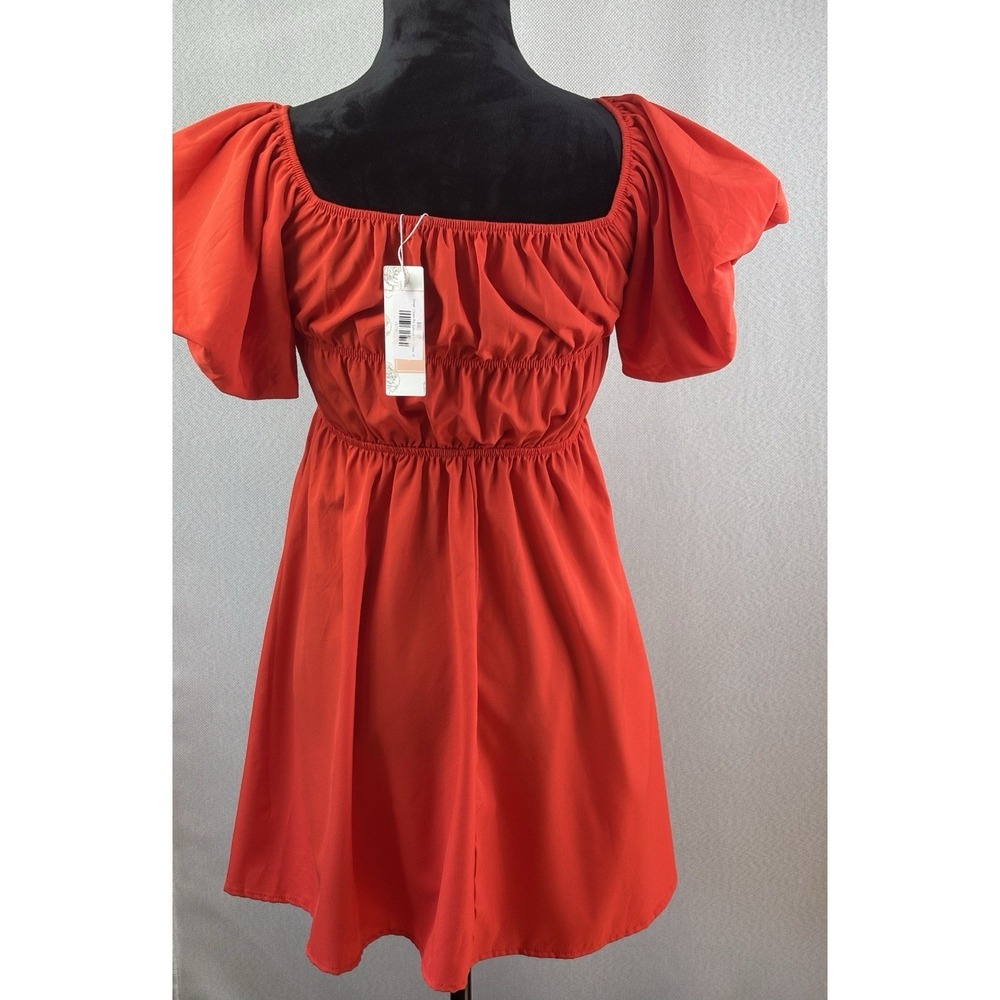 C+D+M Red Puff Sleeve Ruched Midi Dress Size Small NWT - Picture 3 of 11